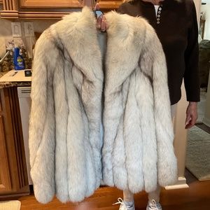 White/blue Fox Fur Jacket